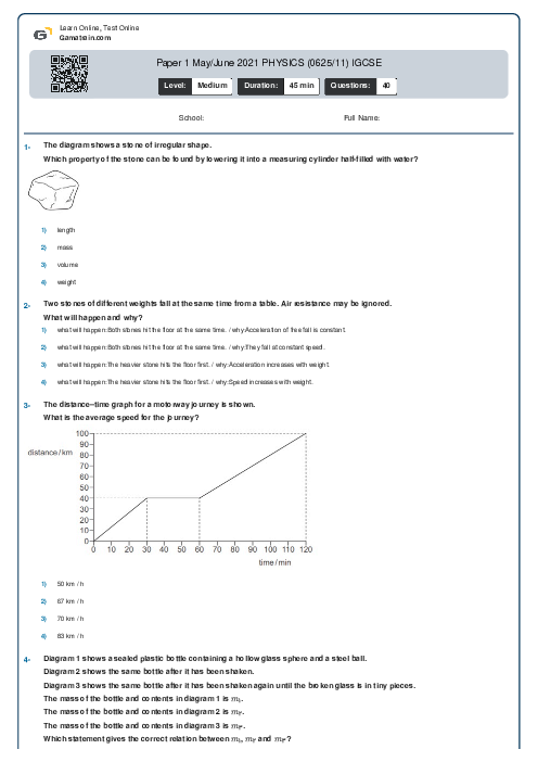 Paper 1 May/June 2021 PHYSICS (0625/11) IGCSE