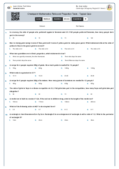 Checkpoint Mathematics Ratio and Proportion Tests - Topical Quiz