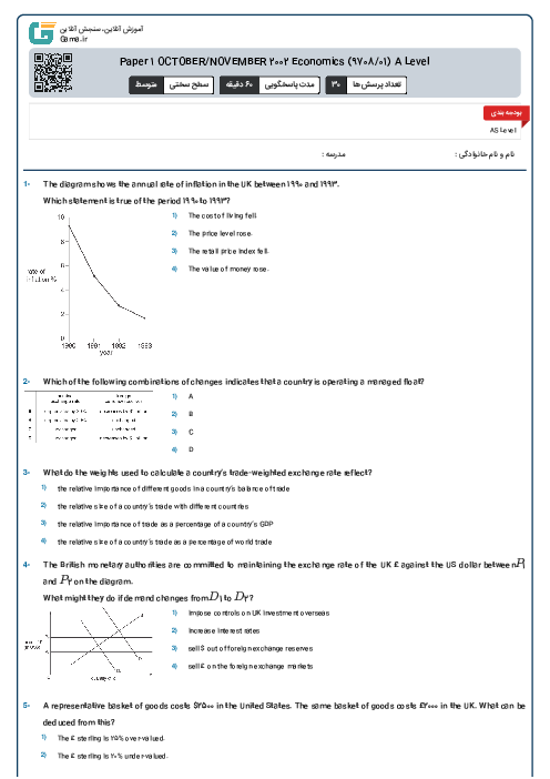 Paper 1 OCTOBER/NOVEMBER 2002 Economics (9708/01) A Level