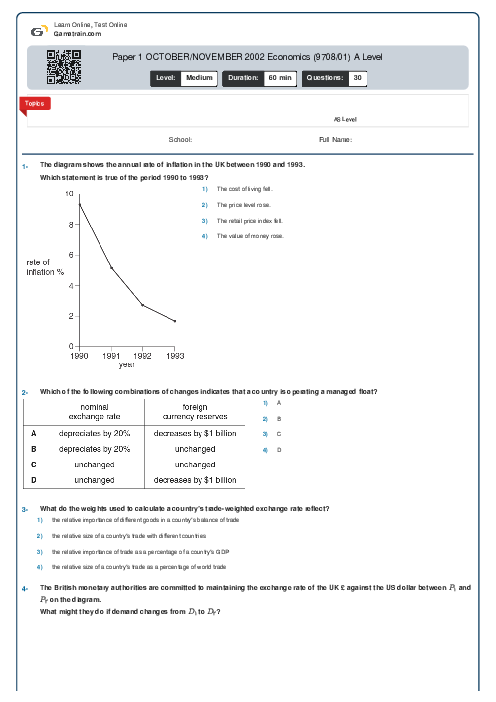 Paper 1 OCTOBER/NOVEMBER 2002 Economics (9708/01) A Level