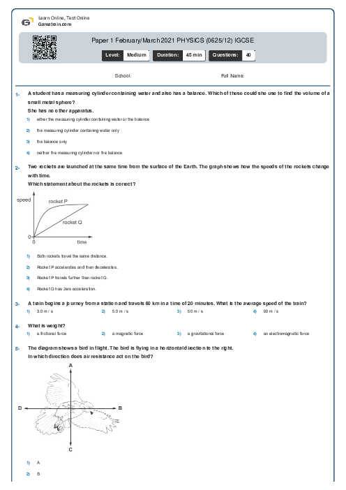 Paper 1 February/March 2021 PHYSICS (0625/12) IGCSE