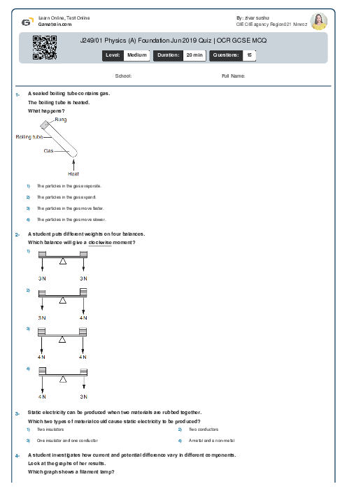  J249/01 Physics (A) Foundation Jun 2019 Quiz | OCR GCSE MCQ