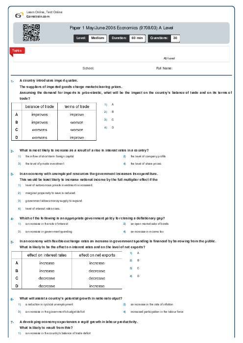 Paper 1 May/June 2005 Economics (9708/03) A Level