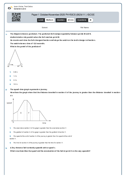 Paper 1 October/November 2020 PHYSICS (0625/11 ) IGCSE