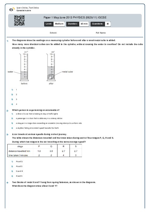Paper 1 May/June 2013 PHYSICS (0625/11) IGCSE