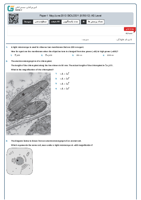 9700/12 Biology May Jun 2013 Online Test | Cambridge AS and A Level MCQ