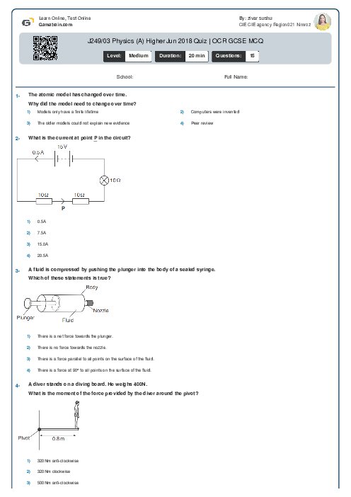J249/03 Physics (A) Higher Jun 2018 Quiz | OCR GCSE MCQ