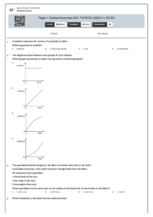 Paper 1 October/November 2021 PHYSICS (0625/11) IGCSE