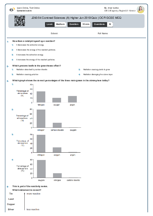 J250/04 Combined Science (A) Foundation Jun 2019 Quiz | OCR GCSE MCQ