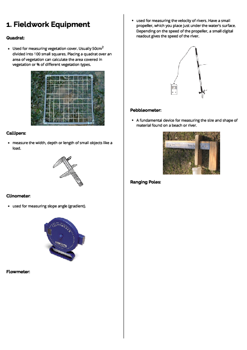 Geography (0460) Fieldwork Equipment Revision Note