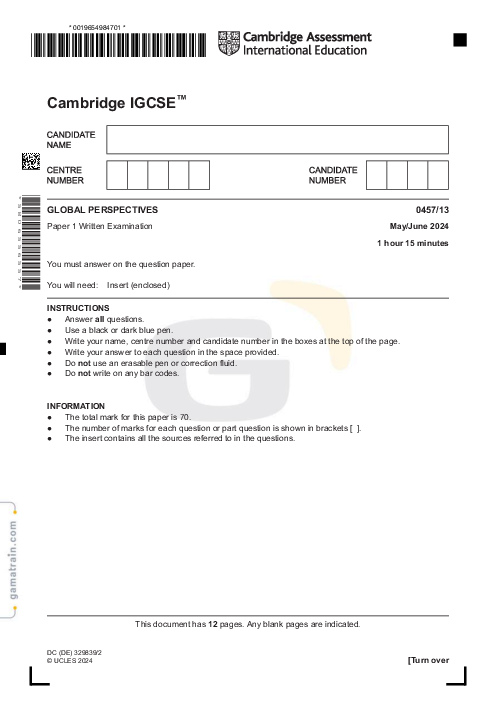 Global Perspectives 0457/13 May June 2024