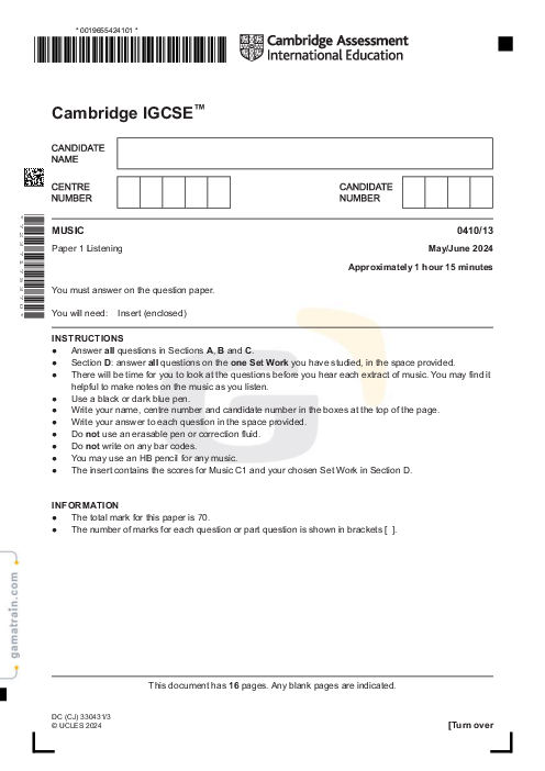 Music 0410/13 May June 2024