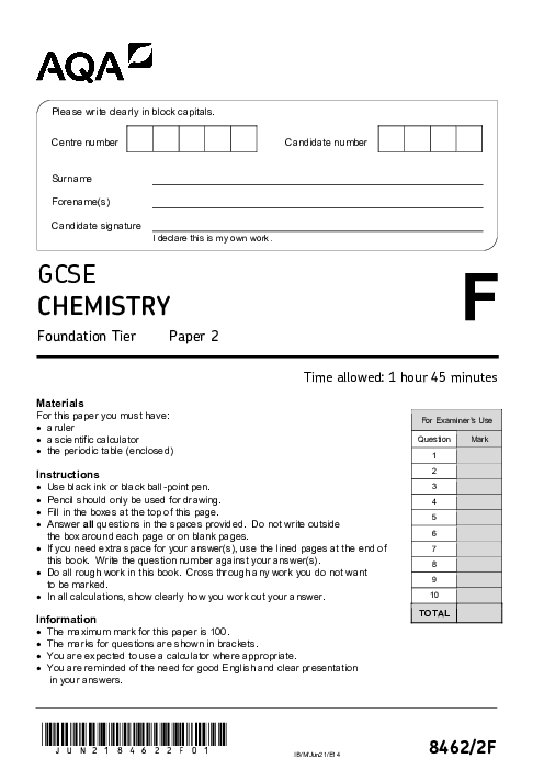 Chemistry 8462/2F June 2021