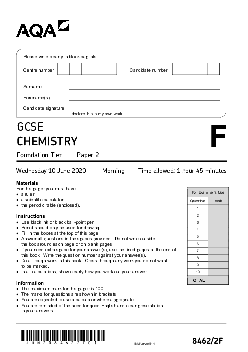 Chemistry 8462/2F June 2020