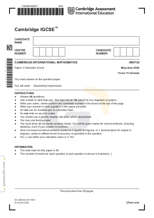 International Mathematics 0607/32 May June 2025
