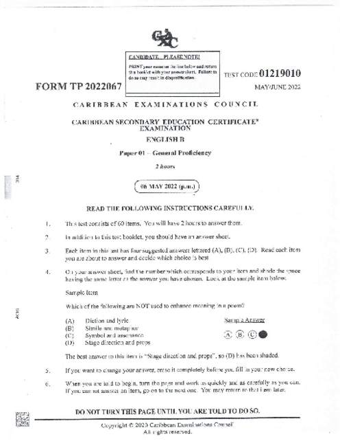 English B June 2022 Paper 1