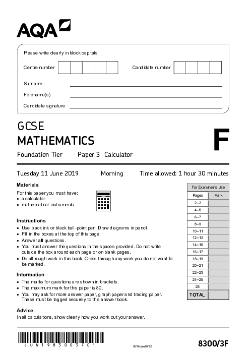 Mathematics 8300/3F June 2019