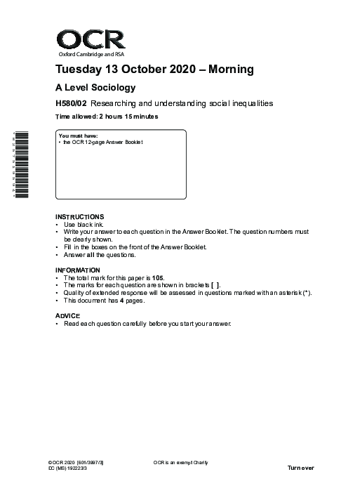 Sociology H580/02 November 2020