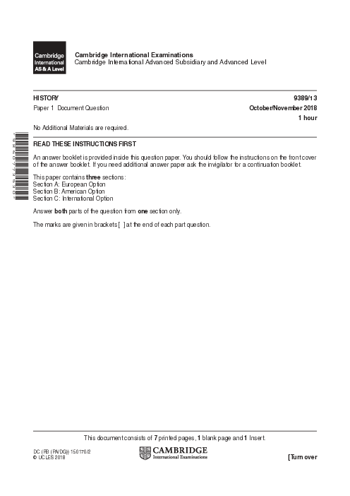  History 9389/21 Oct Nov 2018 | Cambridge AS & A Level Past Papers With Mark Scheme
