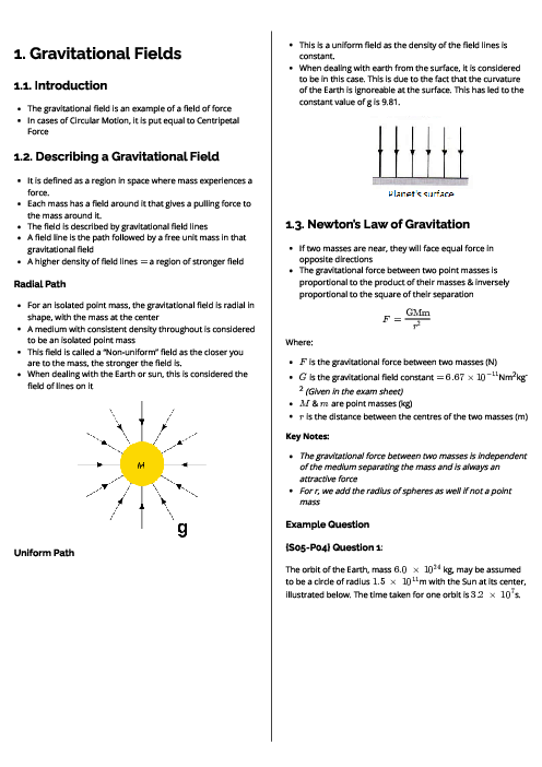 Physics (9702) Gravitational Fields Revision Note
