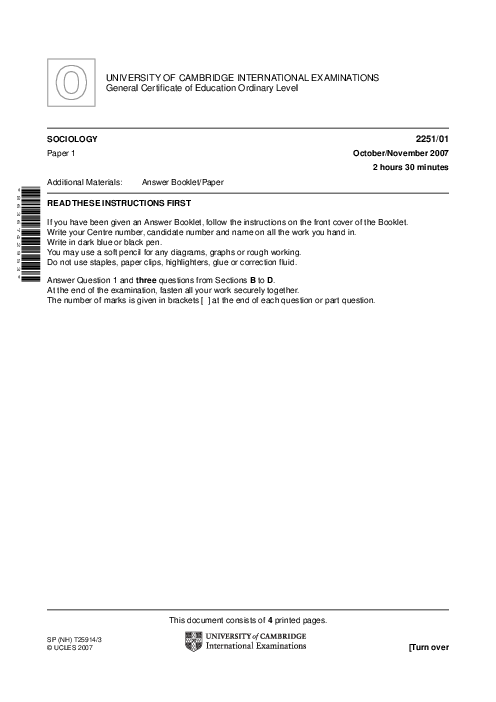 Sociology 2251/02 May June 2007