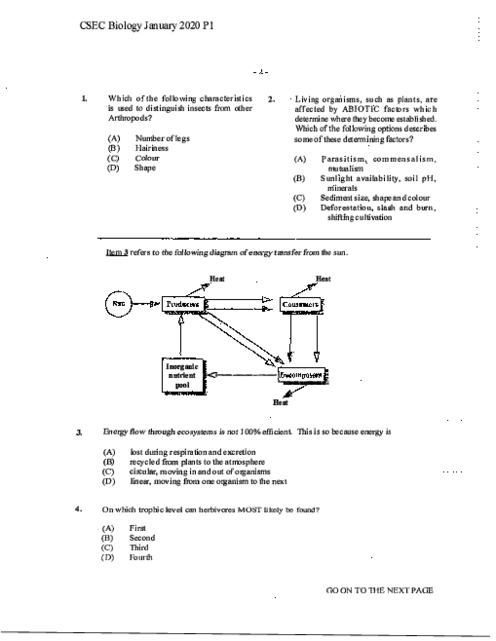 Biology January 2020 Paper 1