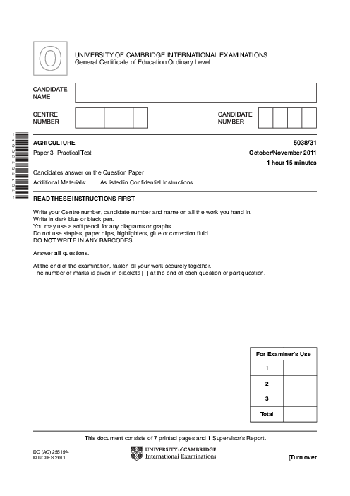 Agriculture 5038/11 Oct Nov 2011