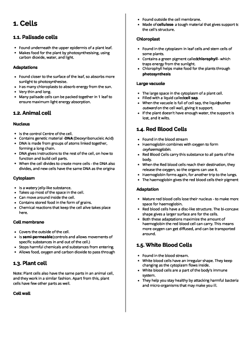 Checkpoint Science (Biology) | Cells Revision Note