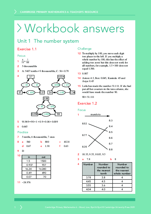 Mathematics year 6 Workbook Answers | Free PDF