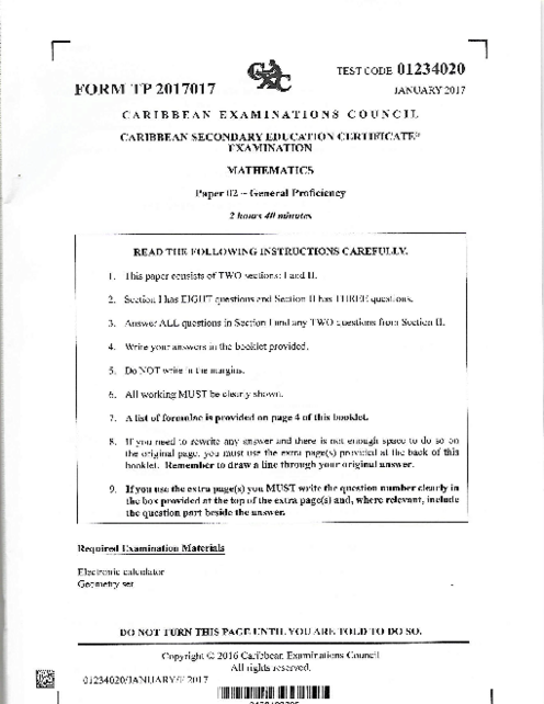 Mathematics January 2017 Paper 2