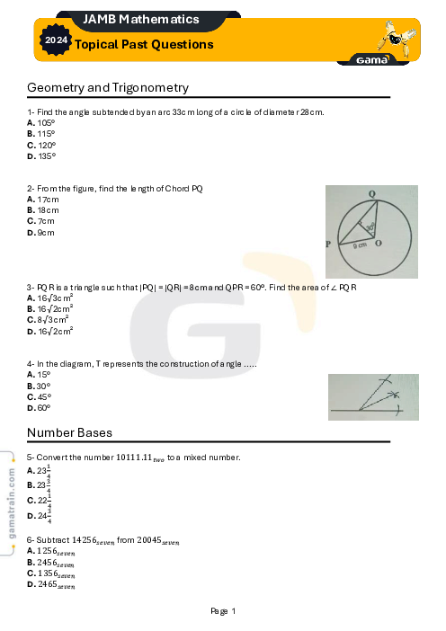 Mathematics 2024 JAMB Past Questions Word & PDF Included