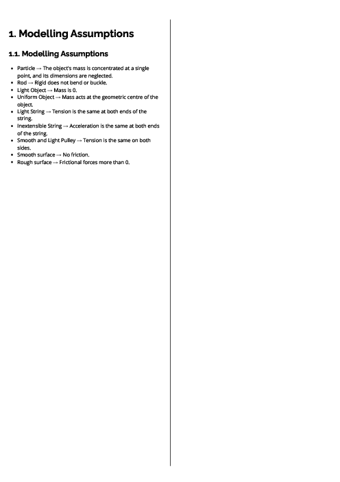  Mechanics (WME) Modelling Assumptions Revision Note