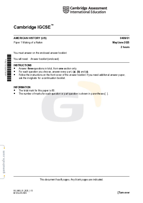 History American in US 0409/01 May June 2025