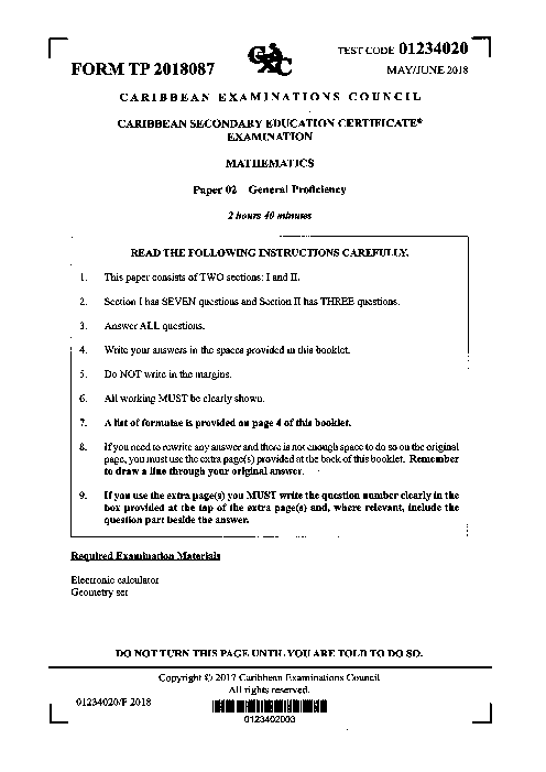 Mathematics June 2018 Paper 2