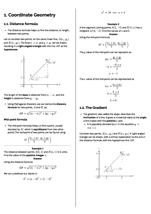 Mathematics (9709) Coordinate Geometry Revision Note