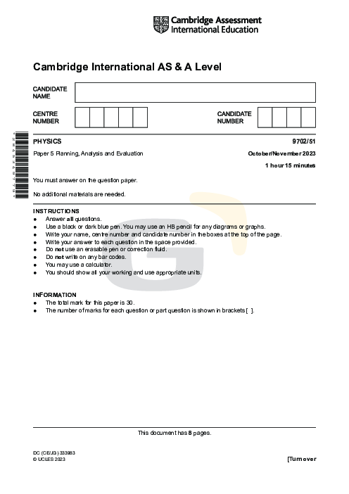 Physics 9702/52 Oct Nov 2023 | Cambridge AS Level Past Papers With Mark Scheme