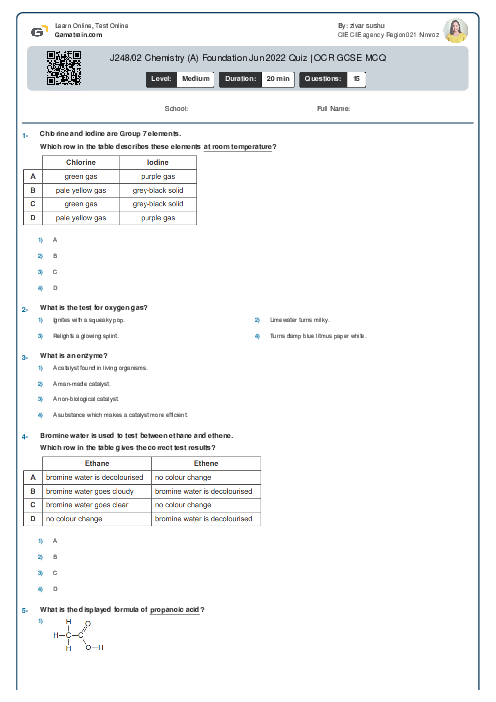  J248/02 Chemistry (A) Foundation Jun 2022 Quiz | OCR GCSE MCQ