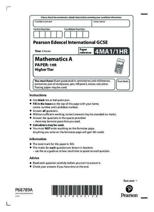  Mathematics A 4MA1/1HR May June  2022 | Edexcel IGCSE Past Papers With Mark Scheme