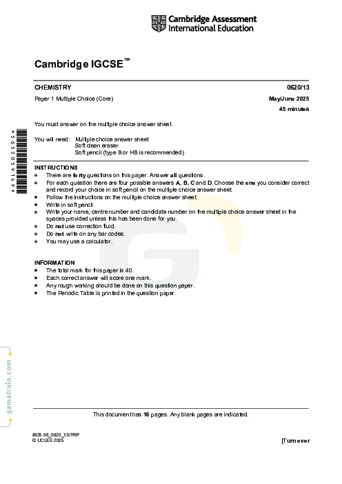 Chemistry 0620/13 May June 2025