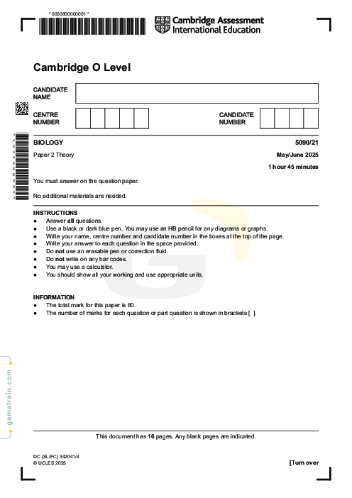 Biology 5090/21 May June 2025