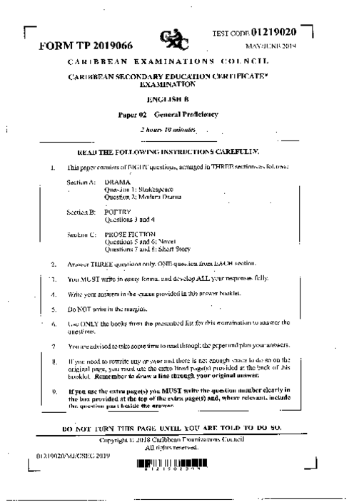 English B June 2019 Paper 2