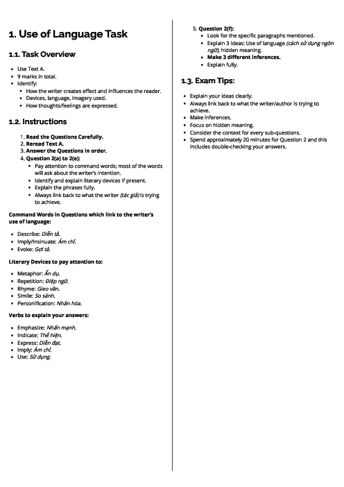  Vietnamese First Language (0695) Use of Language Task Revision Note