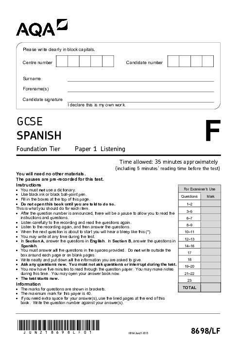 Spanish 8698/LF June 2021