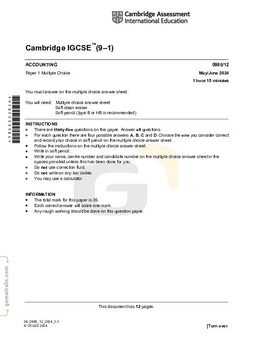 Accounting 0985/12 May June 2024