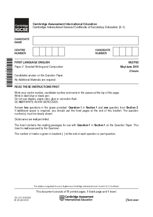 English-First Language 0627/02 May June 2019