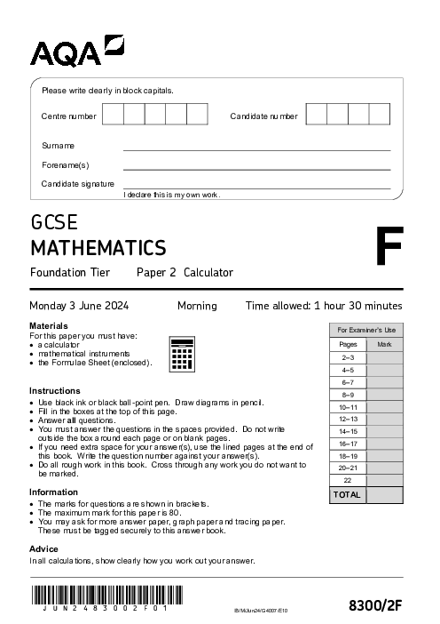 Mathematics 8300/2F June 2024