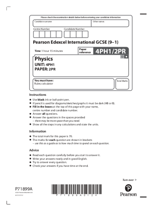  Physics 4PH1/2PR January  2023 | Edexcel IGCSE Past Papers With Mark Scheme