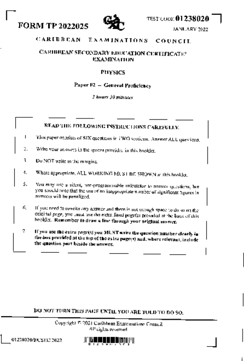 Physics January 2022 Paper 2