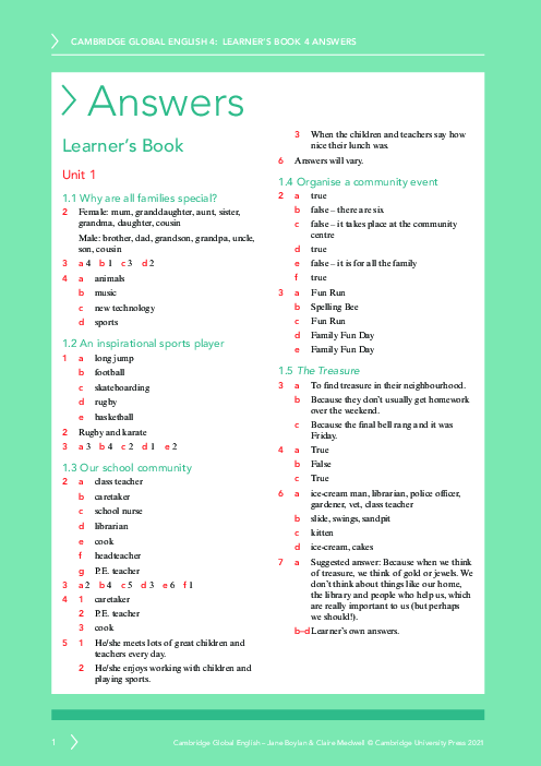 Global English 4 , Learner′s Book Answers Primary Checkpoint | PDF