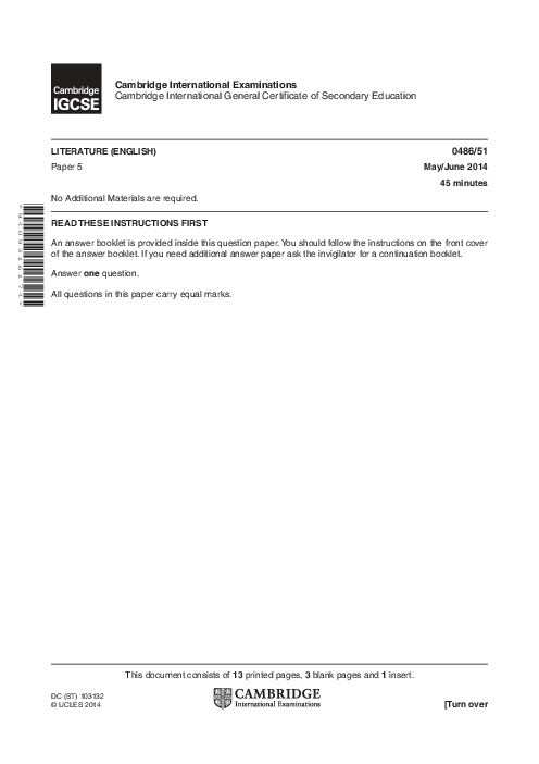 English-Literature 0486/51 May June 2014